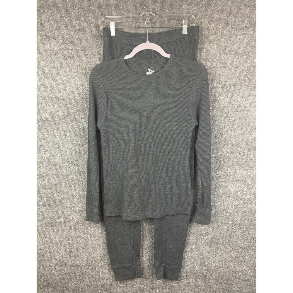 Beverly Hills Polo Club Thermal Set Women M Gray Waffle Knit Pajamas